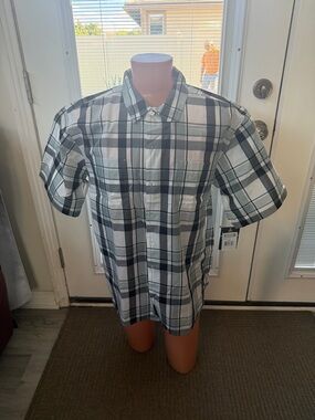 Dickies Men's Short-Sleeve Plaid Button-Down Shirt - Gray/White